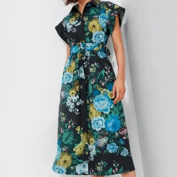 Tuckernuck Black Verdant Floral Chloe Midi Dress - Picture 1 of 3